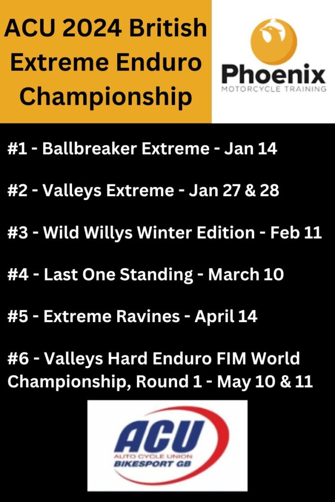 ACU British Extreme Enduro Championship dirt bike racing schedule for 2024