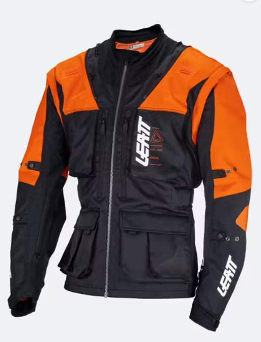 Leatt dirt bike jacket in orange and black styling